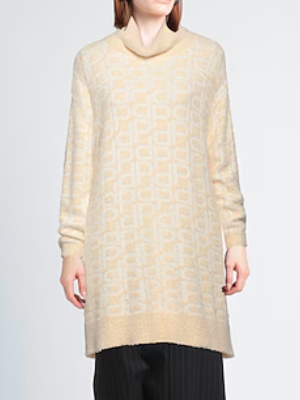 Pinko Beige Logo-Pattern Cowl Neck Sweater